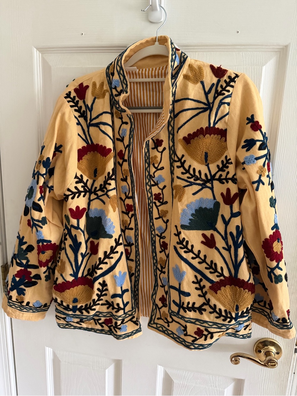 Embroidered Yellow Floral Jacket with Pockets. Lined. NWOT